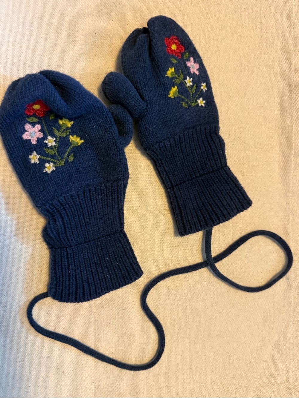 Hanna Andersson Toddler Small Navy Blue Floral Embroidered Lined Mittens